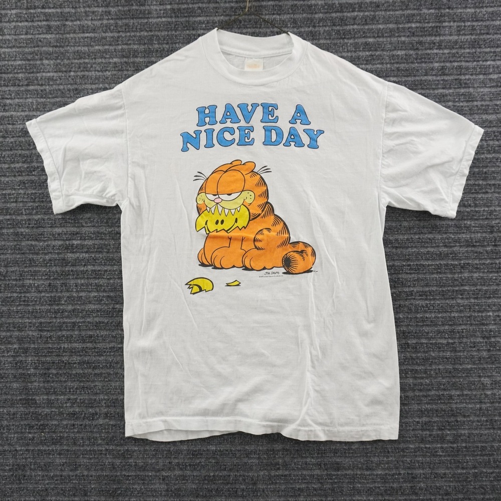 Vintage 70s Garfield T-Shirt Men XL White Have A Nice Day Graphic Tee